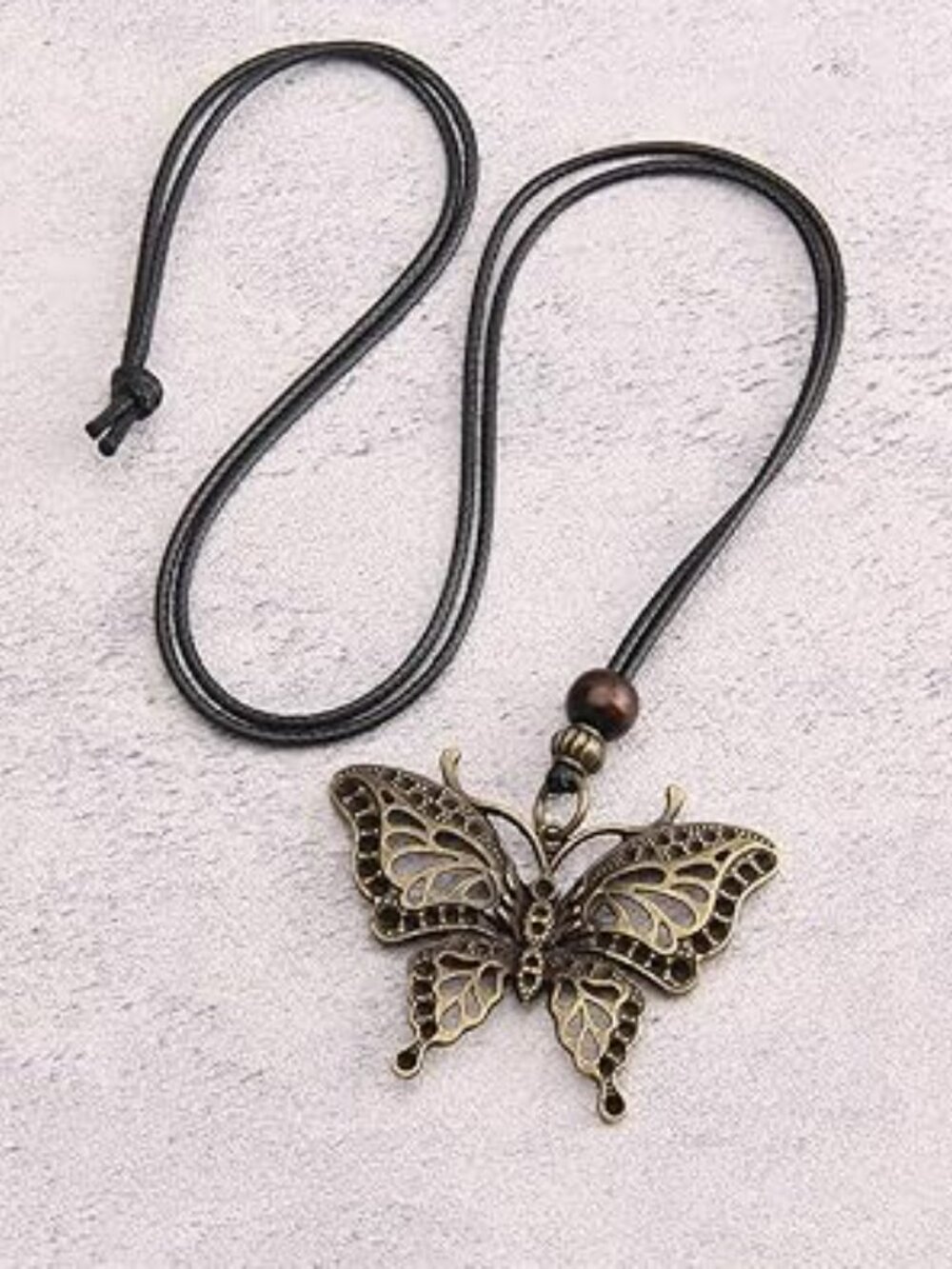 NEW Leather Cord Necklace Large Butterfly Pendant Boho Bohemian Jewelry Standout - Picture 4 of 5